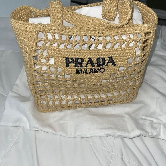 Prada Handbags - Small Raffia Prada Tote